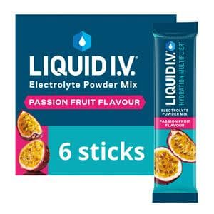 Liquid IV Hydration Multiplier 6 x Sachets Passion Fruit Electrolyte Powder Mix Food Supplement