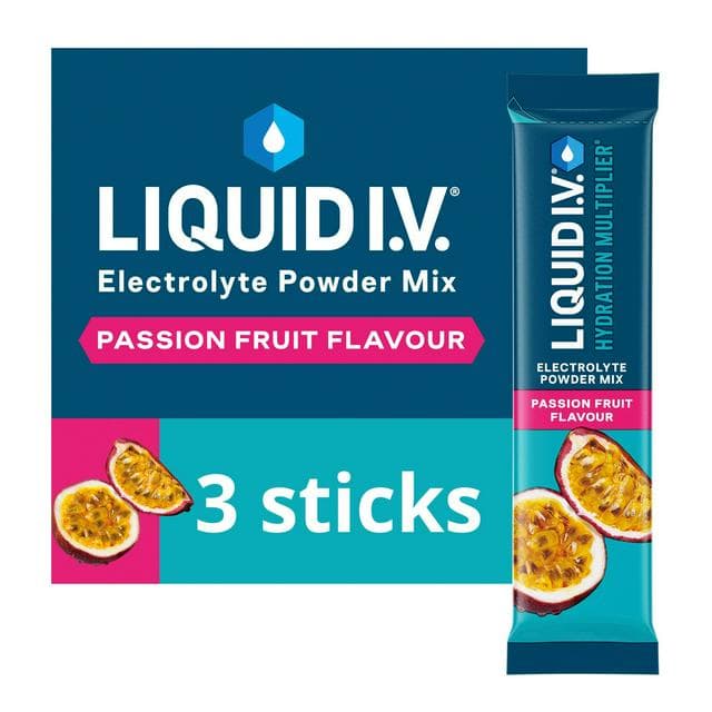 Liquid IV Hydration Multiplier 3 x Sachets Passion Fruit Electrolyte Powder Mix Food Supplement - gallery image 1