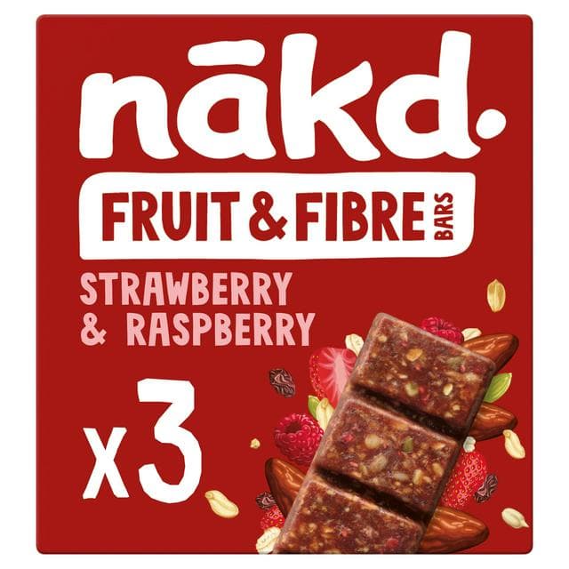 Nakd Strawberry Raspberry Fruit & Fibre Bars 3x44g - gallery image 1