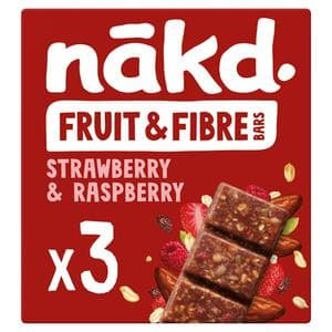 Nakd Strawberry Raspberry Fruit & Fibre Bars 3x44g