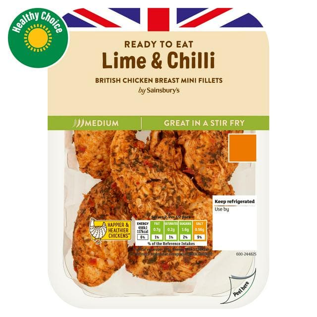 Sainsbury's Lime & Chilli Cooked British Chicken Mini Fillets 170g (ready to eat) - gallery image 1