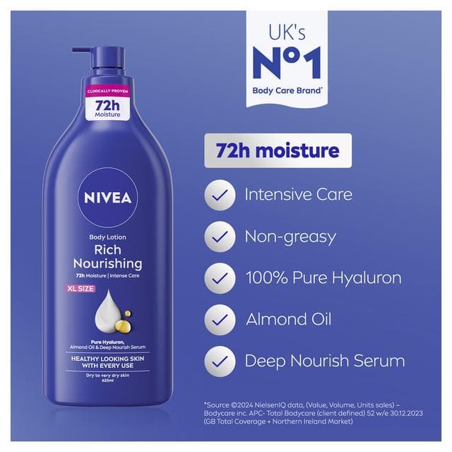Nivea 625ml Rich Nourishing Dry Skin Body Lotion - gallery image 2