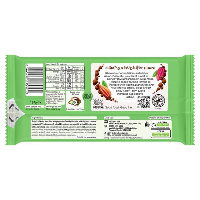 Aero Shaero Bubbly Peppermint Chocolate Sharing Bar 145g - gallery image 3