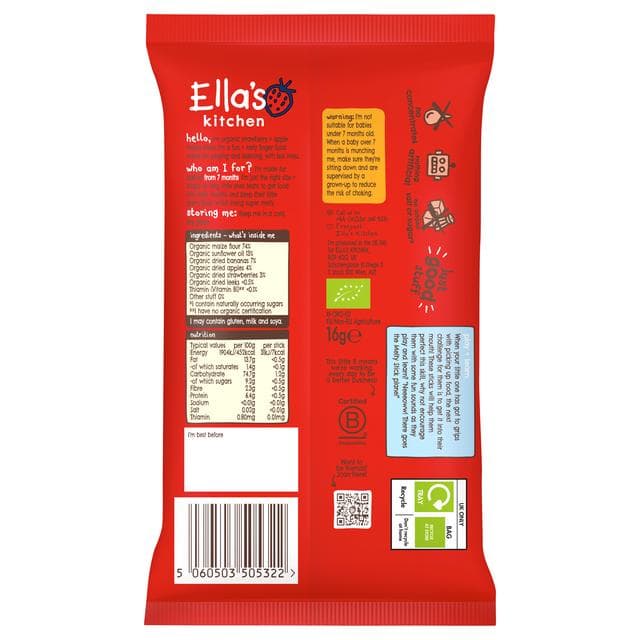 Ella's Kitchen Organic Strawberry & Apple Melty Sticks Baby Snack 7+ Months 16g - gallery image 2