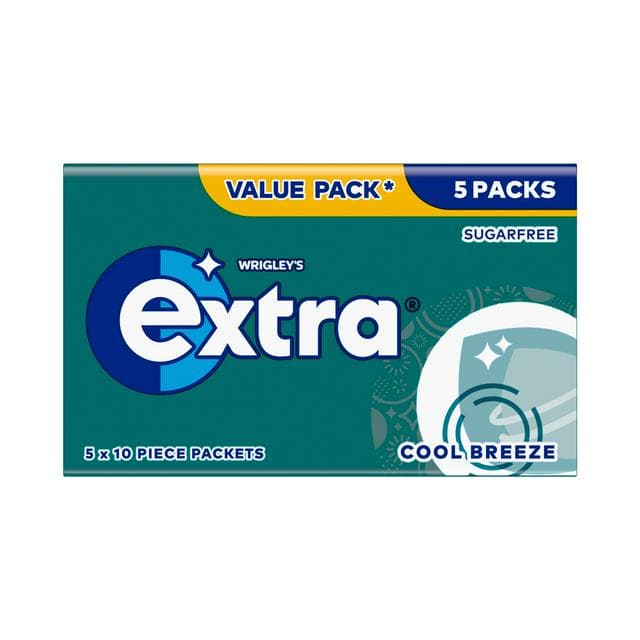 Wrigley's Extra Cool Breeze Sugarfree Chewing Gum Multipack 5 x 10 - gallery image 1