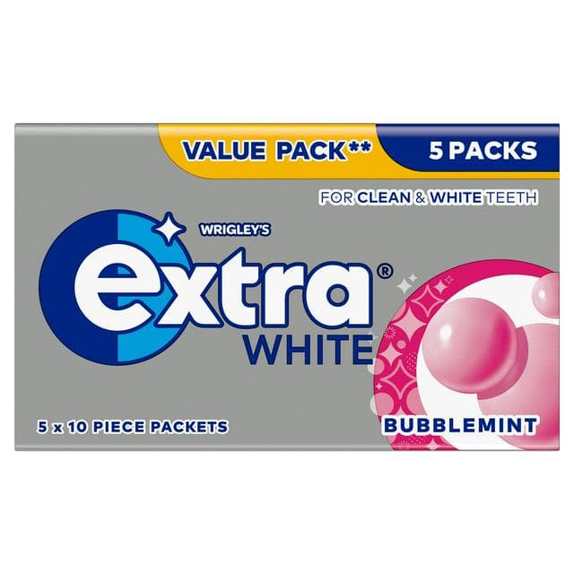 Extra White Bubblemint Sugarfree Chewing Gum Pieces Multipack 5x10 - gallery image 1