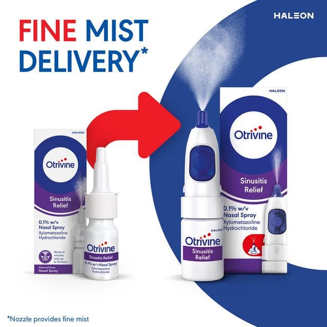 Otrivine 10ml Sinusitis Relief Decongestant Nasal Spray - gallery image 2