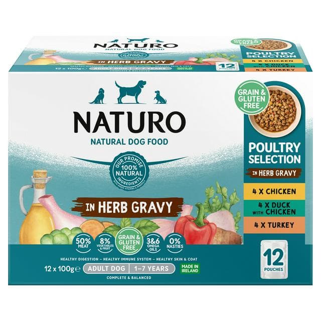 Naturo Pouch Poultry Selection in Herb Gravy Dog Food 12 x 100g - gallery image 1