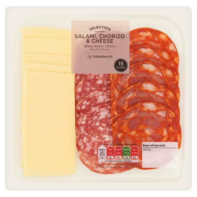 Sainsbury's Salami, Chorizo Gouda Cheese Slices x15 120g - gallery image 1