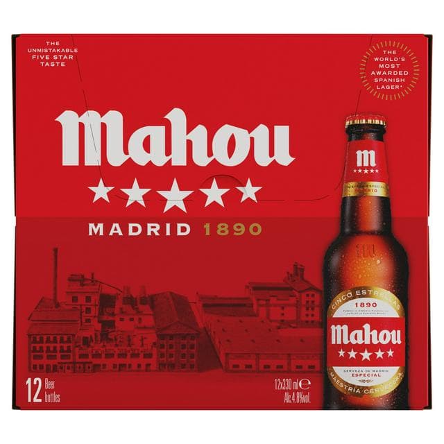 Mahou 12 x 330ml Lager Beer Bottles - gallery image 1