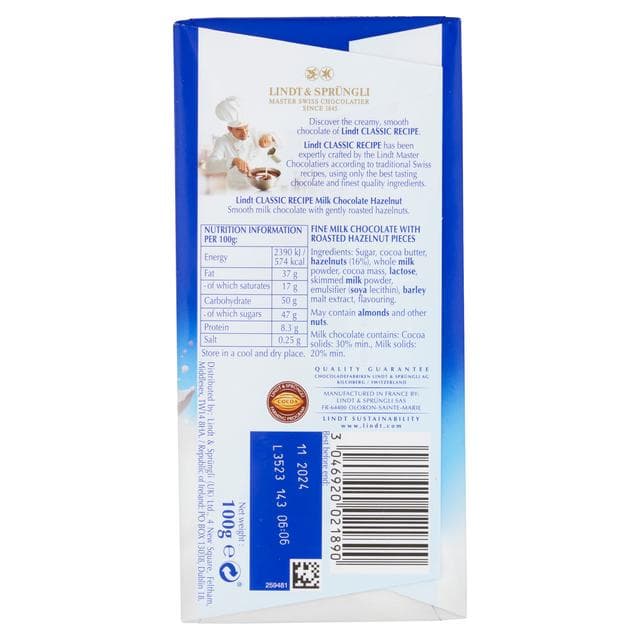 Lindt Classic Recipe Milk Hazelnut Chocolate Bar 100g - gallery image 4