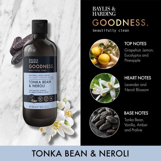 Baylis & Harding Goodness Tonka Bean & Neroli Natural Body Wash 500ml - gallery image 2