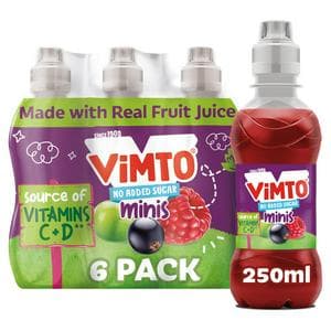 Vimto Original No Added Sugar Real Fruit Still Kid's Juice Drinks 6x250ml