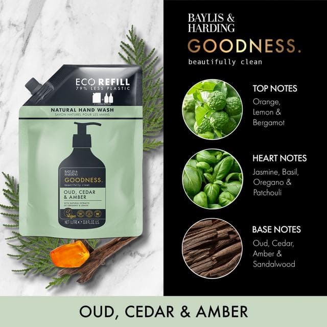 Baylis & Harding Goodness Oud Cedar & Amber Natural Hand Wash 1L - gallery image 2