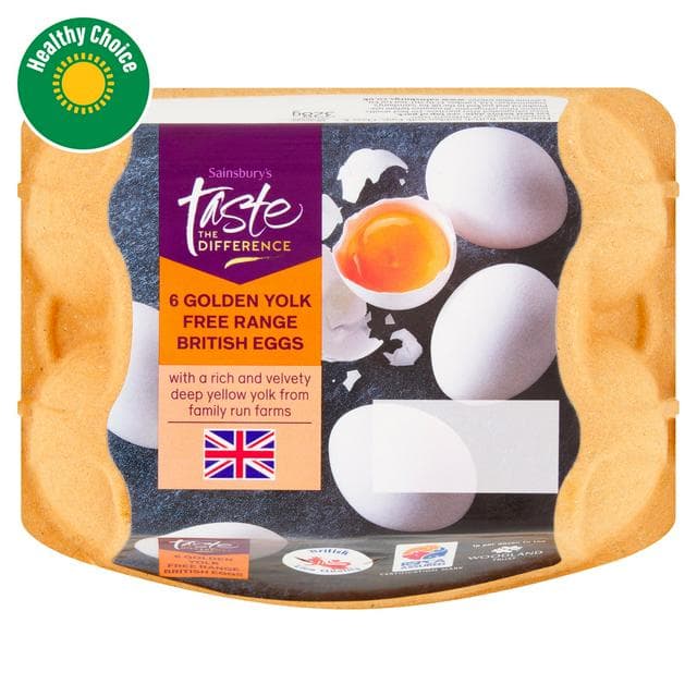 Sainsbury's Golden Yolk Free Range British Eggs, Taste the Difference x6 328g - gallery image 1