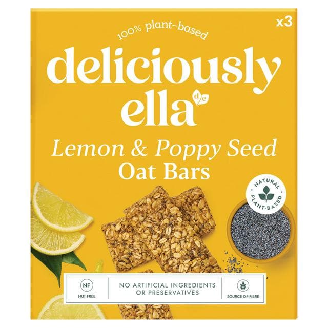 Deliciously Ella 3 x 50g Lemon & Poppy Seed Multipack Oat Bars - gallery image 1