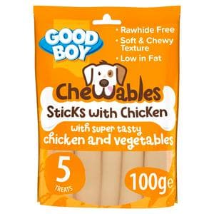 Good Boy Chewables Chicken Sticks Rawhide Free Dog Treats Pack x5 100g