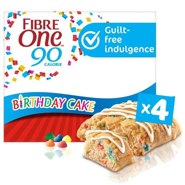 Fibre One 90 Calorie Birthday Cake Bar Snack 4x24g - gallery image 1