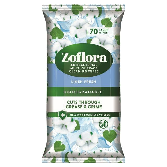 Zoflora Antibacterial Large Multi Surface Cleaning Wipes Linen Fresh x70 - gallery image 1
