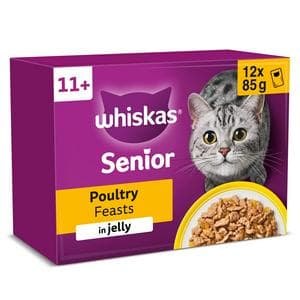 Whiskas 11+ Poultry Feasts Senior Wet Cat Food Pouches in Jelly 12 x 85g