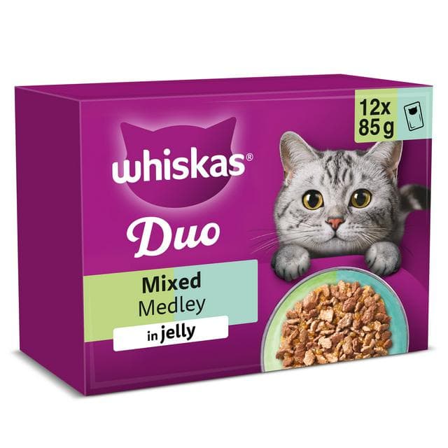 Whiskas 1+ Duo Mixed Medley Adult Wet Cat Food Pouches in Jelly 12 x 85g - gallery image 1