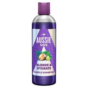 Aussie Sos Blonde & Hydrate Purple Shampoo For Bleached Highlighted Grey Hair 300ml