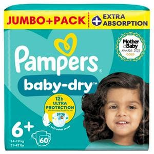 Pampers Baby Dry Nappies Size 6+, 14kg-19kg x60