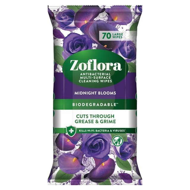 Zoflora Antibacterial Large Multi Surface Cleaning Wipes Midnight Blooms x70 - gallery image 1