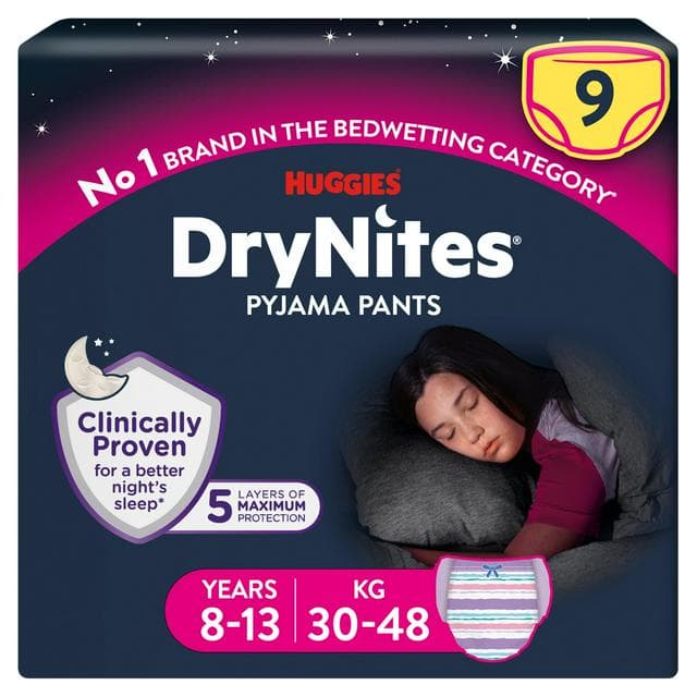 Huggies DryNites Bedwetting Pyjama Nappy Pants Girl Age 8-13 x9 - gallery image 1