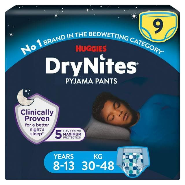 Huggies DryNites Bedwetting Pyjama Nappy Pants Boy Age 8-13 x9 - gallery image 1