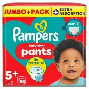 Pampers Baby Dry Nappy Pants Nappies Size 5+, 12kg-17kg x58
