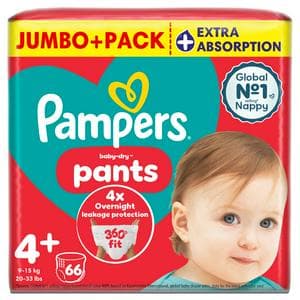 Pampers Baby Dry Nappy Pants Nappies Size 4+, 9kg-15kg x66