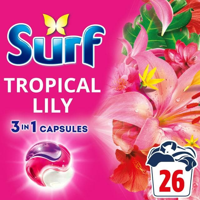 Surf 3 In 1 Laundry Washing Detergent Capsules Tropical Lily 26 Washes - gallery image 1