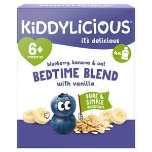 Kiddylicious Blueberry, Banana & Oat Bedtime Blend with Vanilla Pouch Baby Food 4x100g