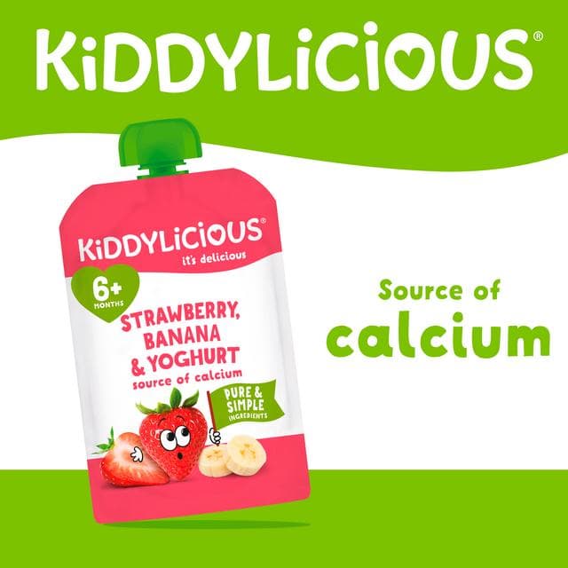 Kiddylicious Strawberry, Banana & Yoghurt Pouch Baby Food 4x100g - gallery image 2
