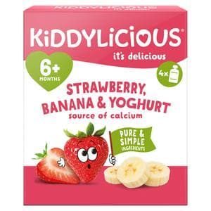 Kiddylicious Strawberry, Banana & Yoghurt Pouch Baby Food 4x100g