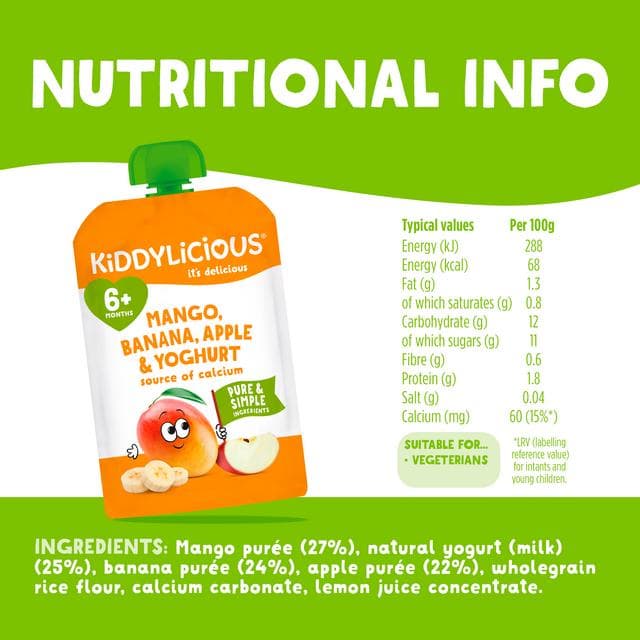 Kiddylicious Mango, Banana, Apple & Yoghurt Pouch Baby Food 100g - gallery image 3