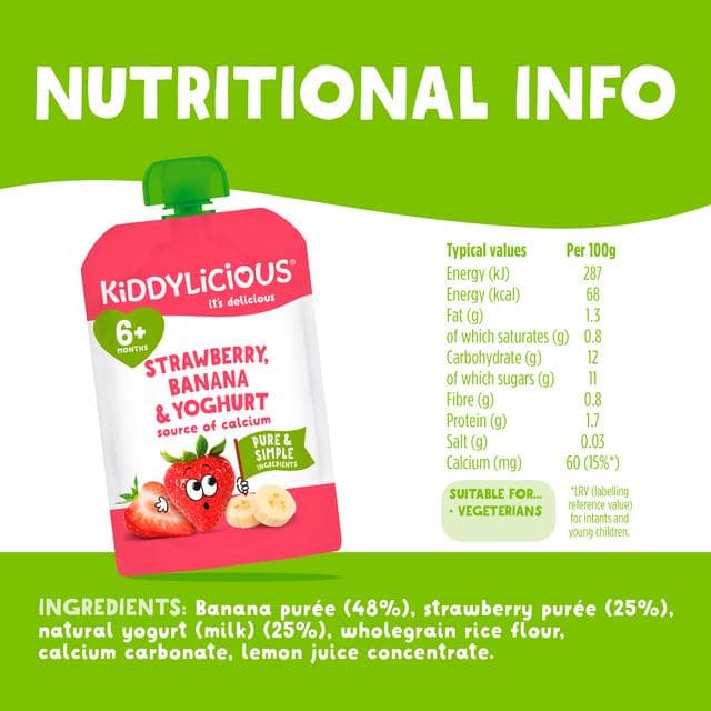 Kiddylicious Strawberry, Banana & Yoghurt Pouch Baby Food 100g - gallery image 3