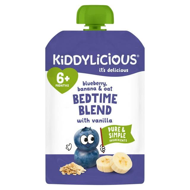 Kiddylicious Blueberry, Banana & Oat Bedtime Blend with Vanilla Pouch Baby Food 100g - gallery image 1