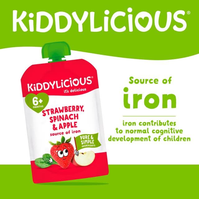 Kiddylicious Strawberry, Spinach & Apple Pouch Baby Food 100g - gallery image 2