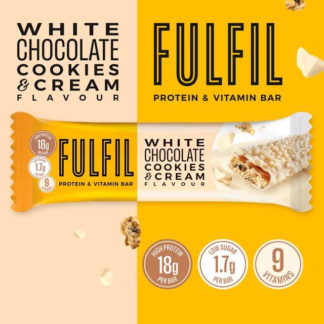 Fulfil White Chocolate Cookies & Cream Flavour Vitamin Protein Bar 55g - gallery image 2