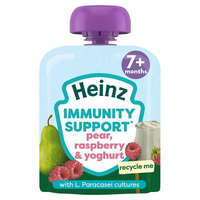 Heinz Baby Food Pear, Raspberry & Yoghurt Immunity Support Fruit 7+ Months Pouch 85g - gallery image 1