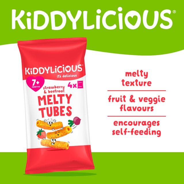 Kiddylicious Strawbery & Beetroot Melty Tubes Baby Snacks 4x10g - gallery image 2