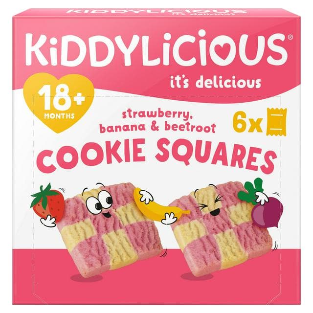 Kiddylicious Strawberry, Banana & Beetroot Cookie Squares Baby Snacks 6x24g - gallery image 1
