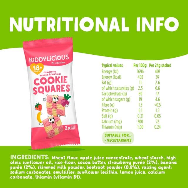 Kiddylicious Strawberry, Banana & Beetroot Cookie Squares Baby Snacks 6x24g - gallery image 3