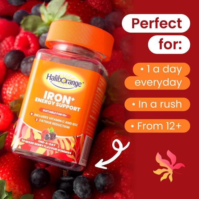 Haliborange Iron+ Energy Support One a Day Mixed Berry Flavour Gummies x30 - gallery image 2