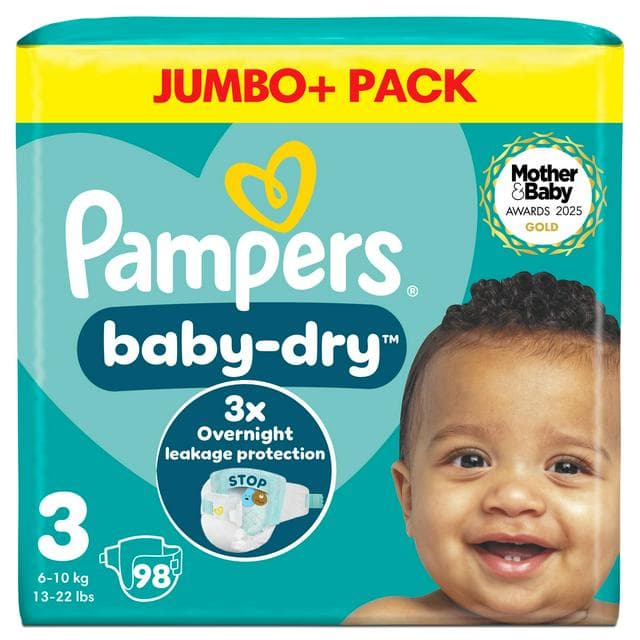 Pampers Baby Dry Nappies Jumbo+ Pack Size 3, 6kg-10kg x98 - gallery image 1