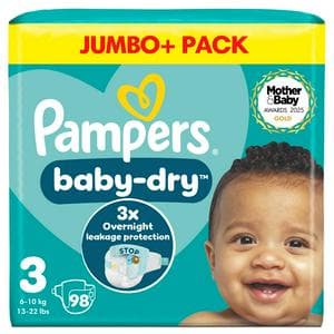 Pampers Baby Dry Nappies Jumbo+ Pack Size 3, 6kg-10kg x98
