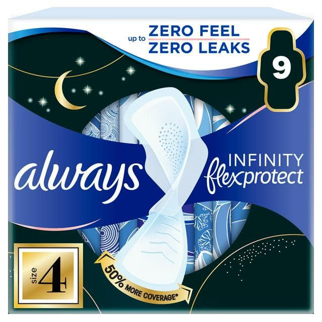 Always Infinity Flex Protect Night Extra Sanitary Towels Winged Pads Size 4, x9 - gallery image 1