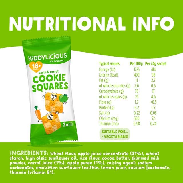 Kiddylicious Apple & Carrot Cookie Squares Baby Snacks 6x24g - gallery image 3